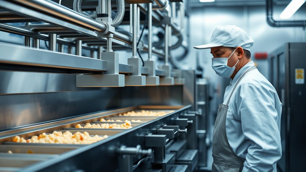 Línea de producción alimentaria con maquinaria de acero inoxidable
