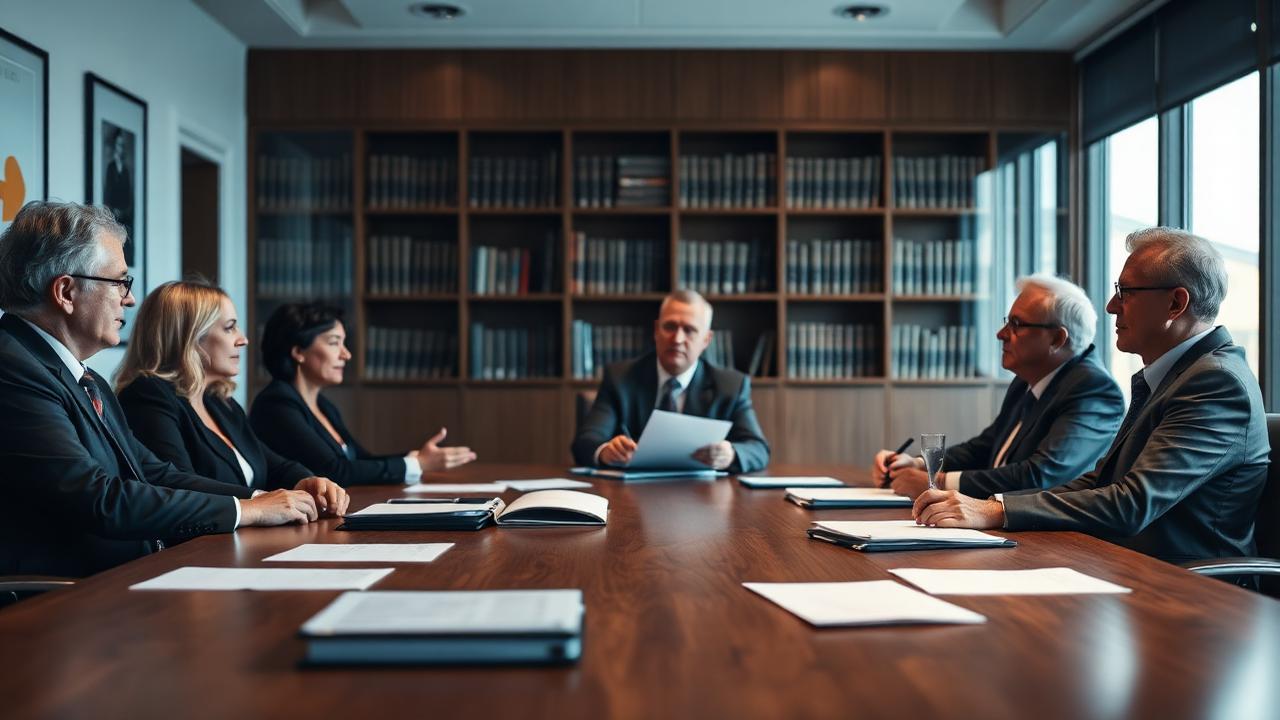 Reunión de socios de un despacho de abogados en sala de juntas